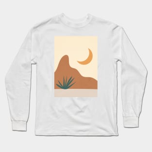 Bohemian Mountain, Moon, Burnt Orange Long Sleeve T-Shirt